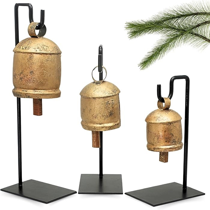 Shabby Chic Set of 3 Harmony Bells on Metal Stand Handmade Metal Christmas Decoration Cow Bells 1... | Amazon (US)