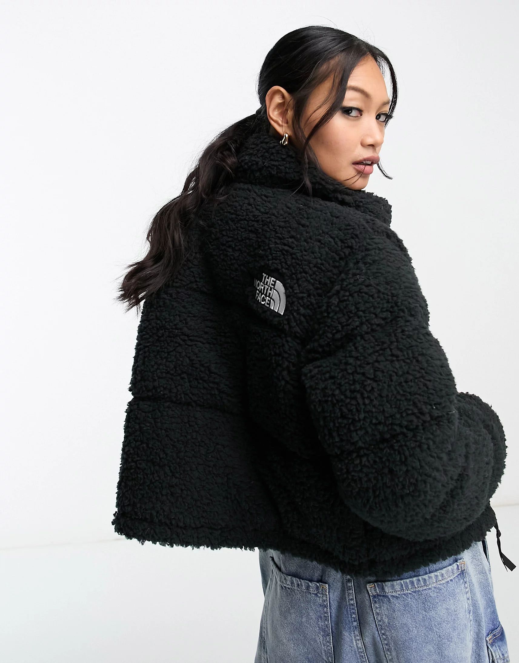 The North Face Nuptse cropped high pile down jacket in black | ASOS (Global)