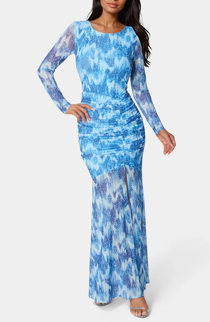 bebe Floral Long Sleeve Mesh Mermaid Gown | Nordstromrack | Nordstrom Rack