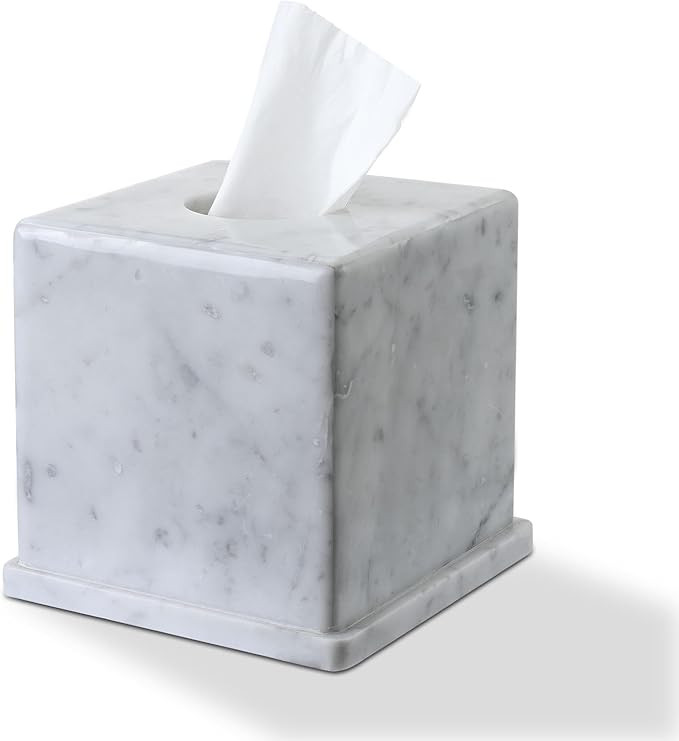 Natural Marble Tissue Box Cover, Carrara White Tissue Organizer 6 X 6 X 5.7 Inch, Heavy Stone Dec... | Amazon (US)