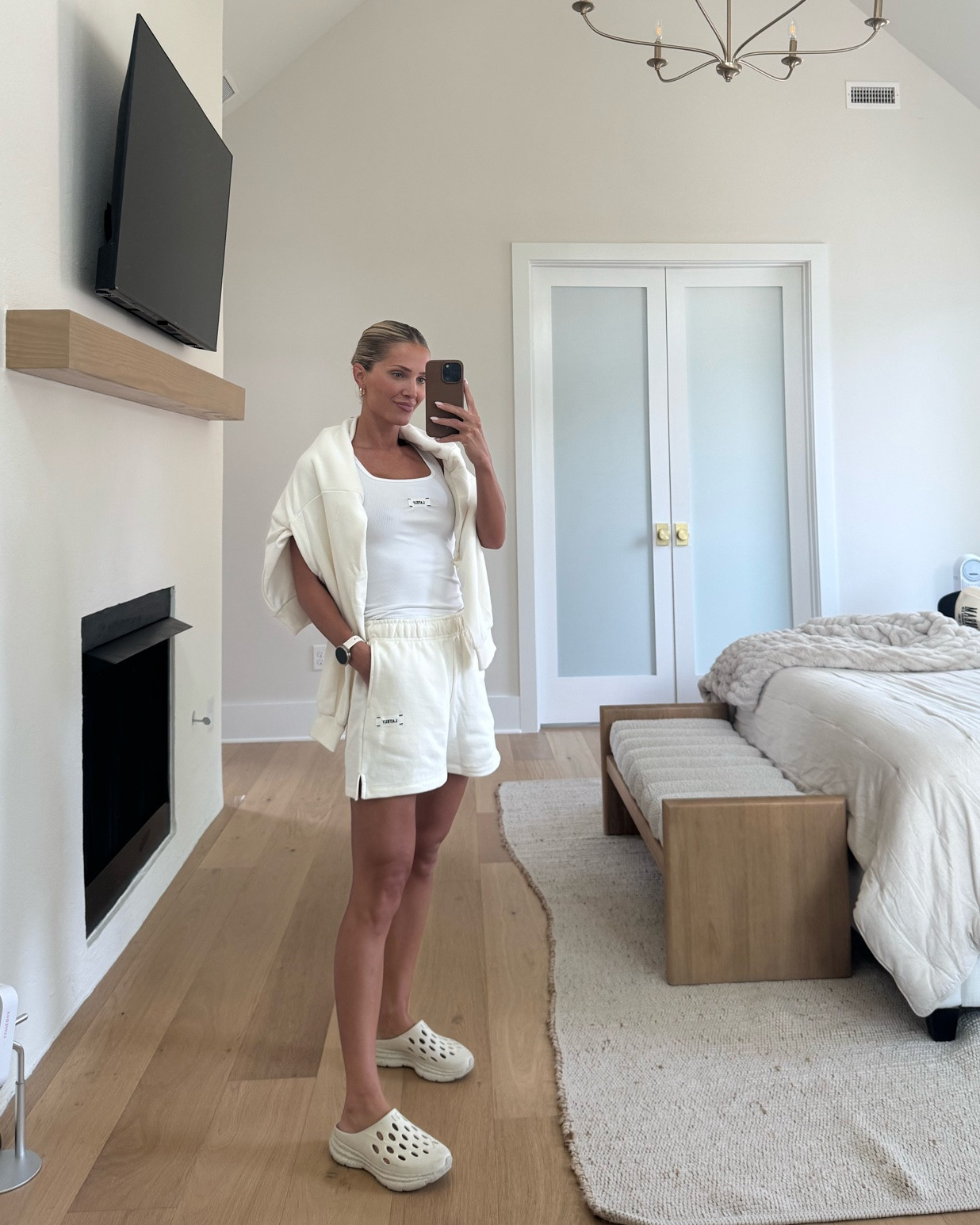 The cutest loungewear! Wearing size small in tank and shorts, and size large in sweatshirt! 

@Lately Lounge