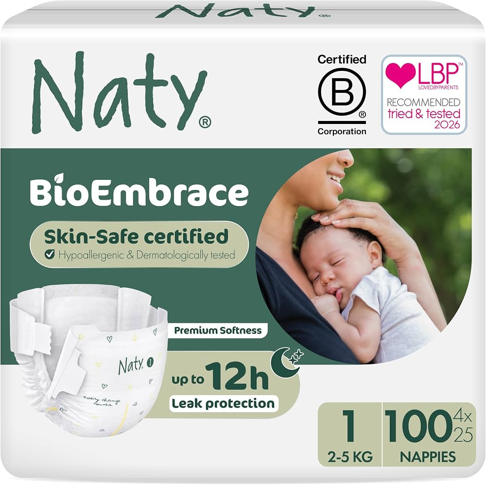 Naty BioEmbrace Newborn Nappies, Sensitive Skin, Size 1 (2\u20135kg), 100 Count | Amazon (UK)