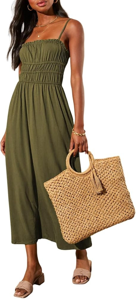 Dokotoo Summer Dress Casual Womens Fashion Sleeveless Midi Dress with Pockets Pleat Long Tiered M... | Amazon (US)