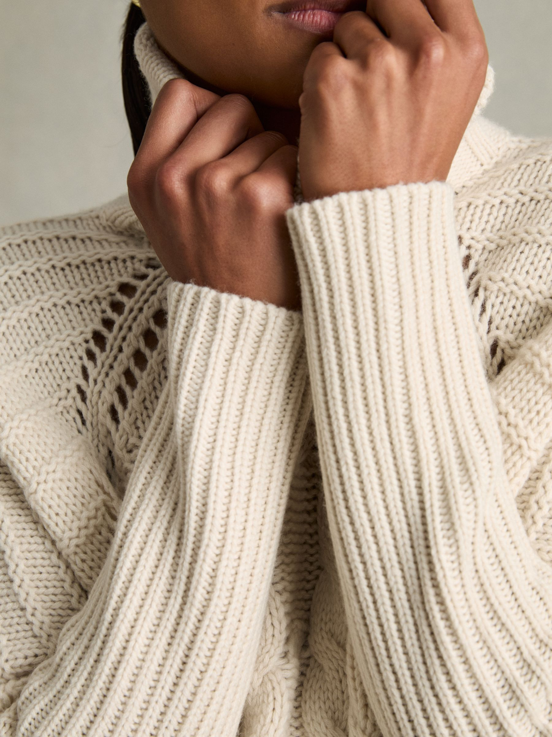Reiss Wool-Cashmere Chunky Cable-Knit Jumper in Cream - REISS | Reiss UK