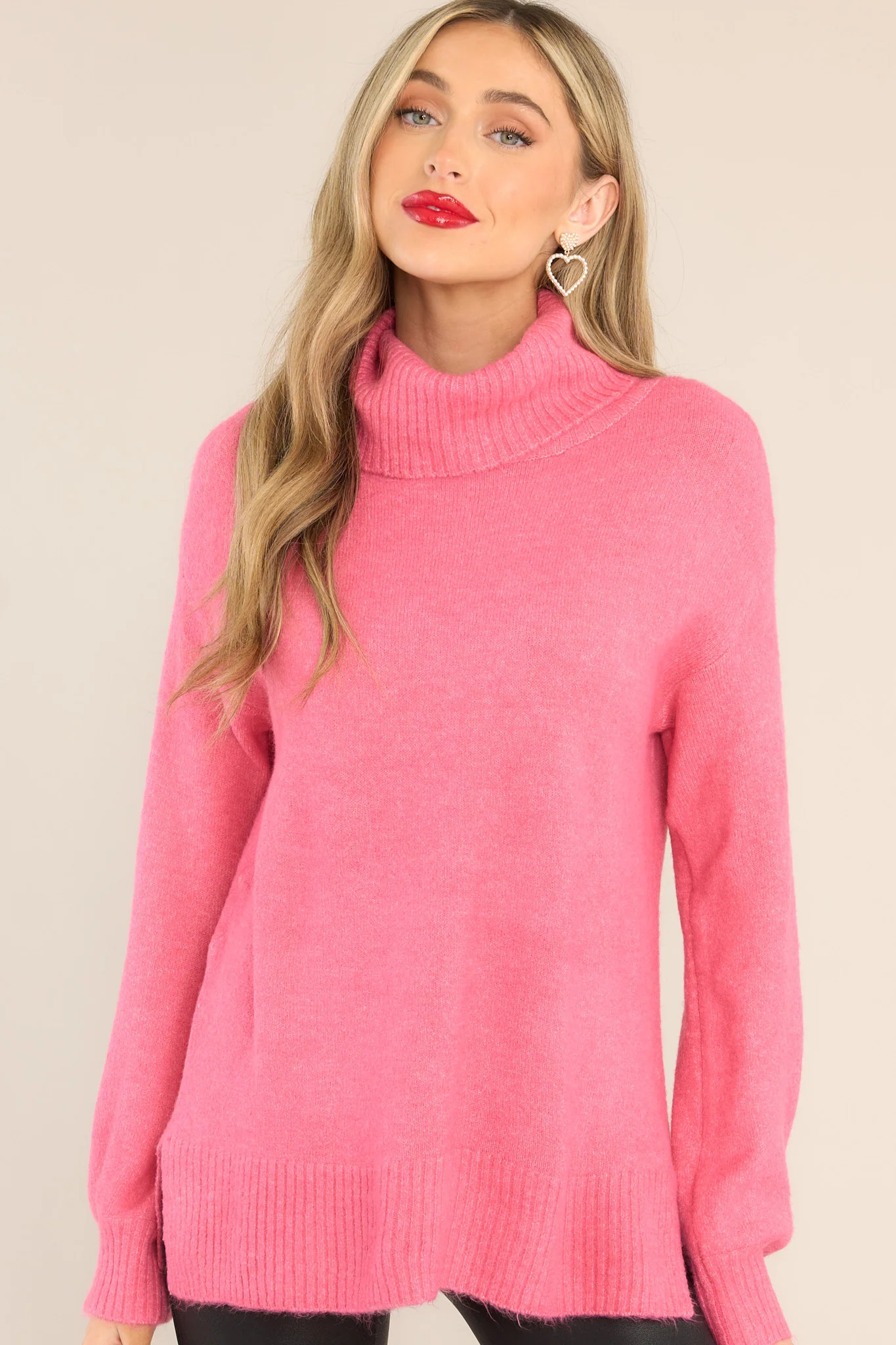 Livin' Life Hot Pink Turtleneck Sweater | Red Dress 