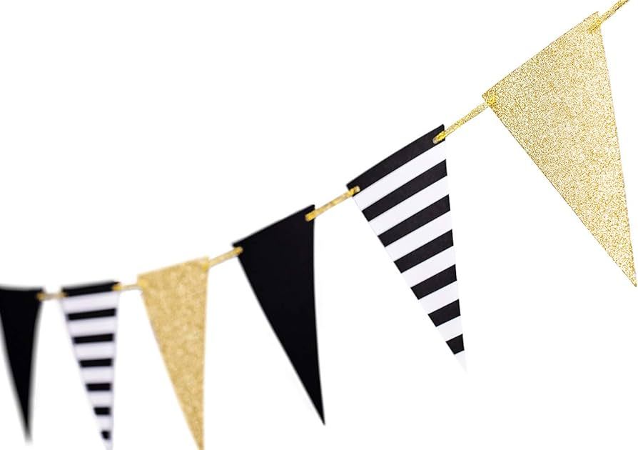 Gold Black Triangle Banner Decorations Bunting Signs for Graduation Flags Christmas Decoration Bi... | Amazon (US)