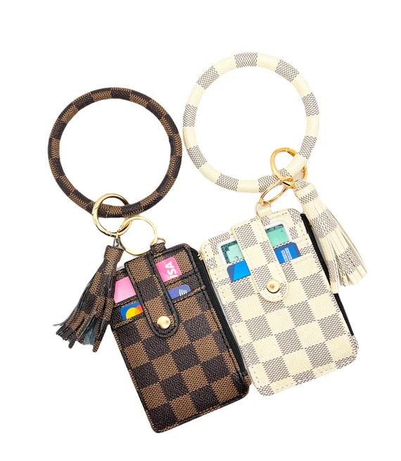 Checkered Pattern Wristlet Card Holder Coin Pouch Keychain - Etsy | Etsy (US)