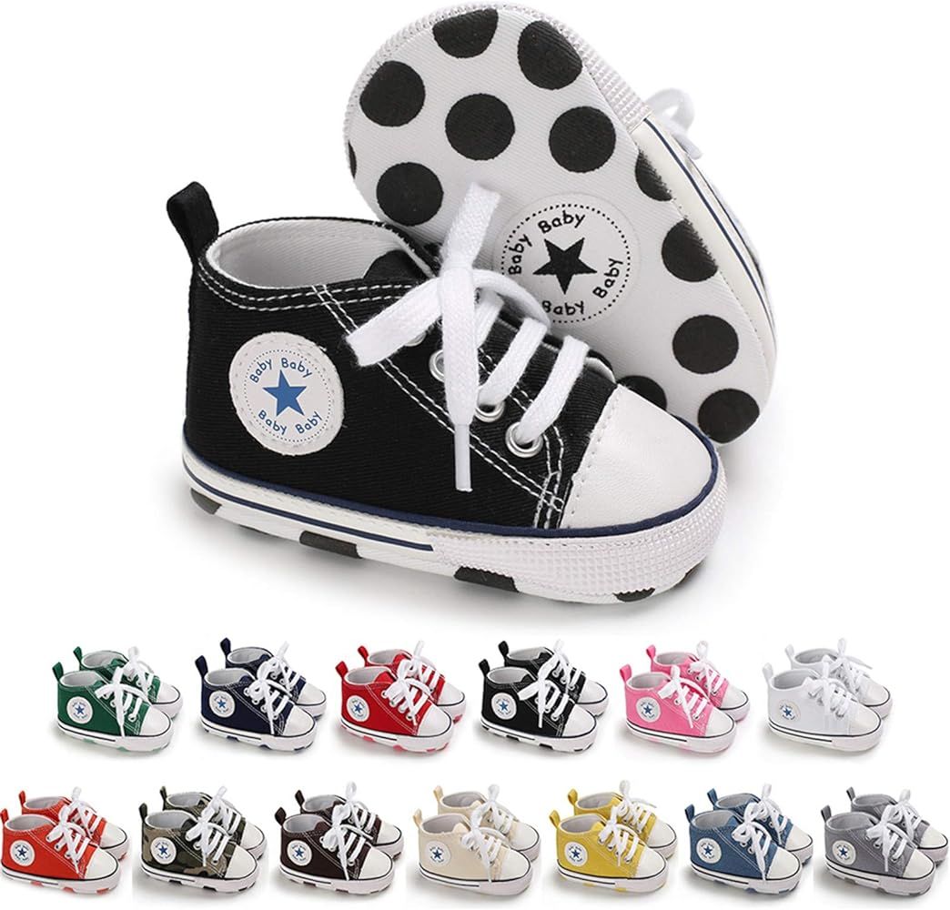 KIDSUN Unisex Baby Boys Girls High Top Sneaker Soft Anti-Slip Sole Newborn Infant First Walkers Canv | Amazon (US)