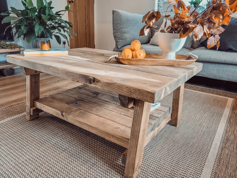 Rustic Wooden Coffee Table With Shelf - Etsy UK | Etsy (UK)