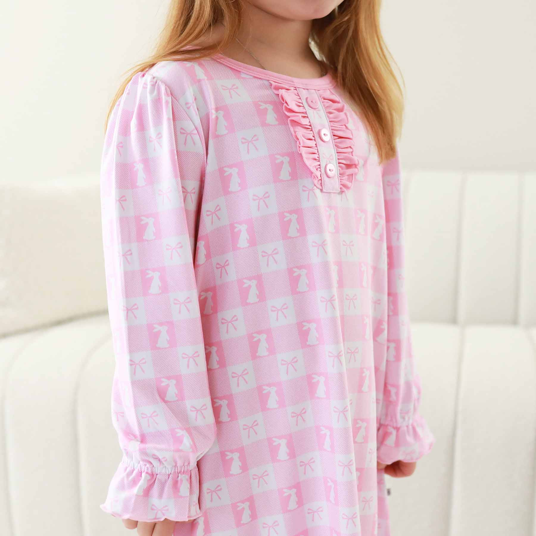 Long Sleeve Ruffle Button Nightgown | Bunny Kisses | Caden Lane