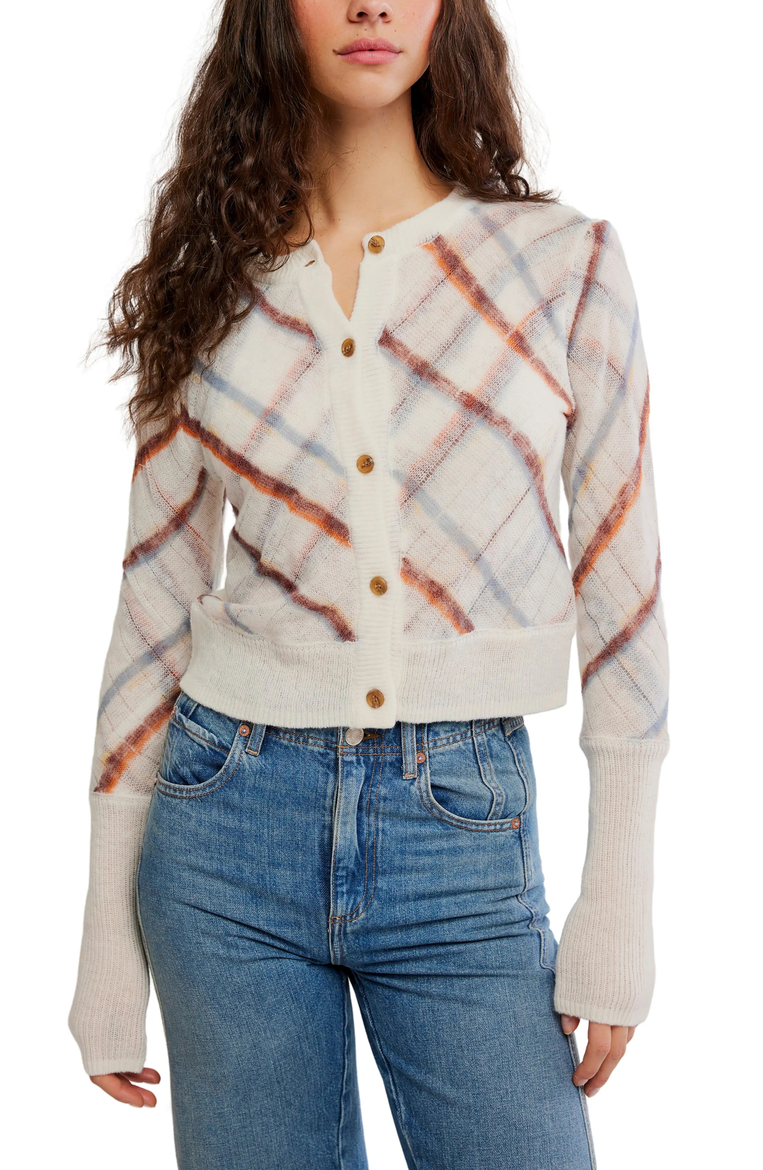 Free People Highland Mist Cardigan in Sugar Mist Combo at Nordstrom, Size X-Small | Nordstrom