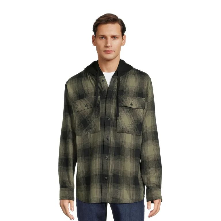 No Boundaries Men's & Big Men's Hooded Flannel Shirt, Sizes XS-5XL | Walmart (US)