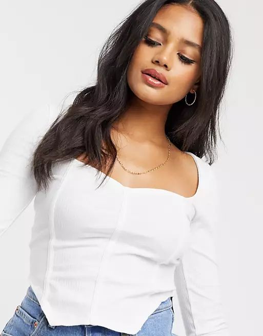 ASOS DESIGN rib fitted corset top with ultra wide neck in white | ASOS (Global)