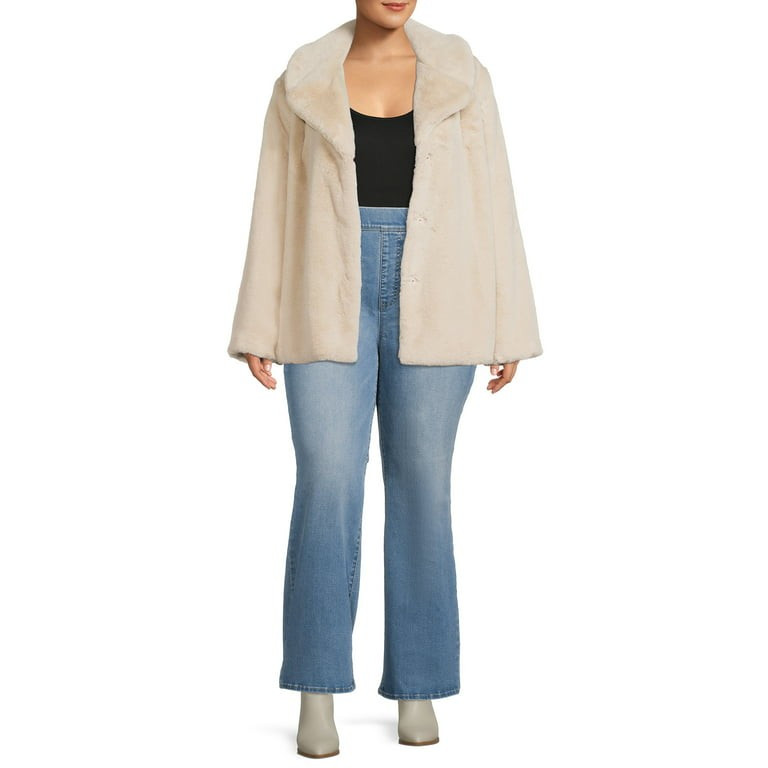 Time and Tru Women's and Plus Faux Fur Cropped Jacket | Walmart (US)