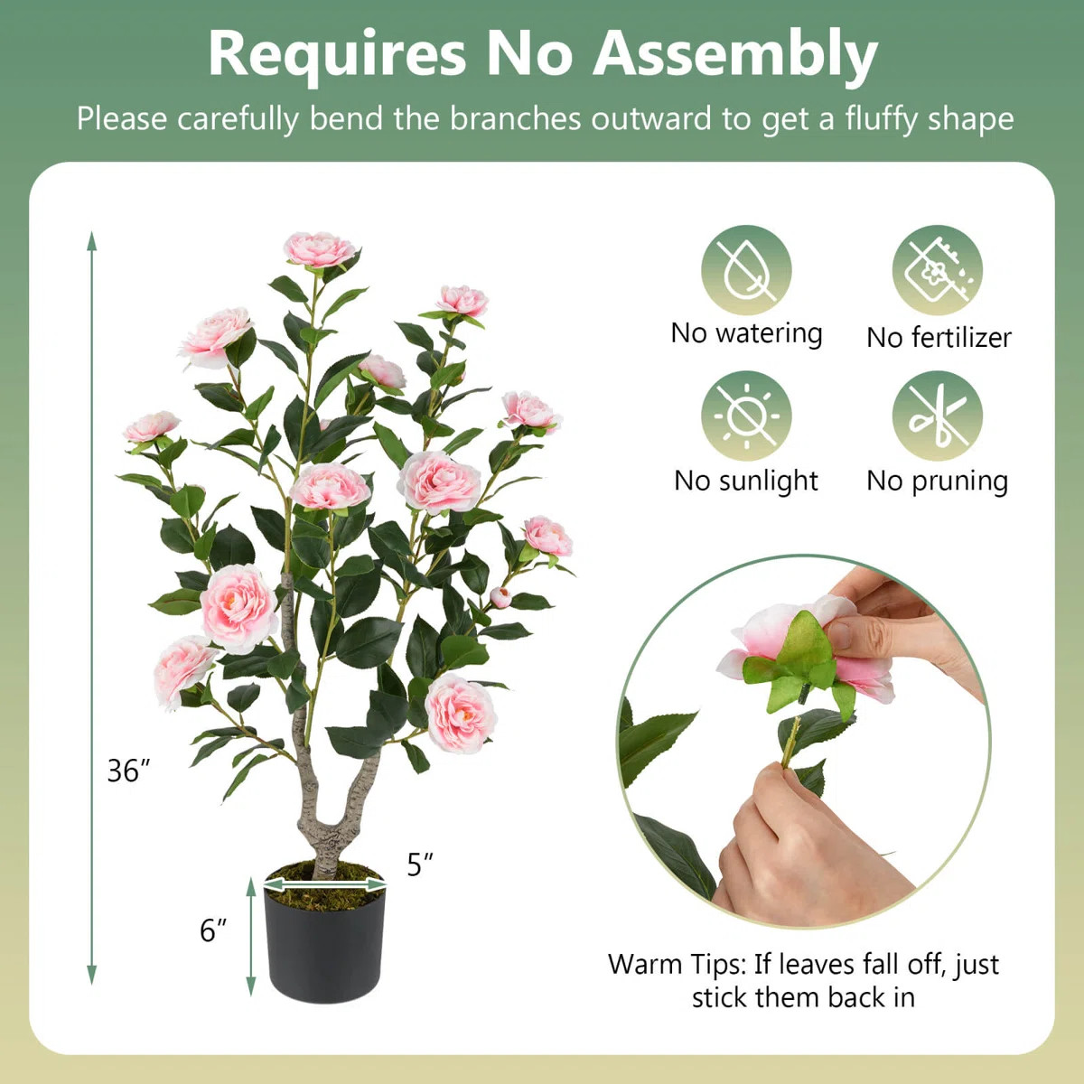 2 Pcs 36" Artificial Camellia Tree Fake Potted Tree Greenery Floral Plant Modern | Wayfair North America