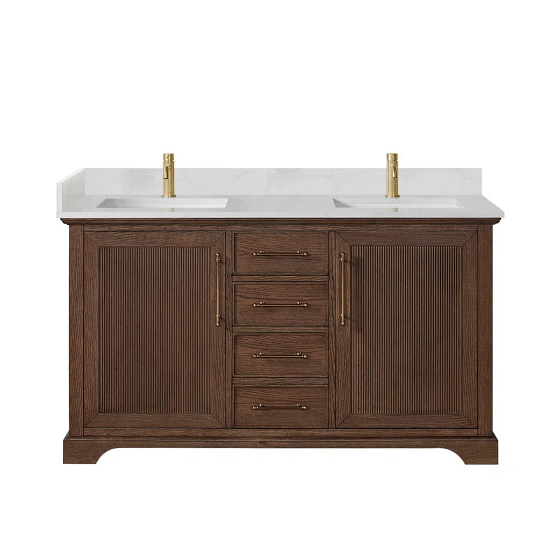 Delisma 60" Double Bath Vanity with Silk White Quartz Stone Top | Wayfair North America