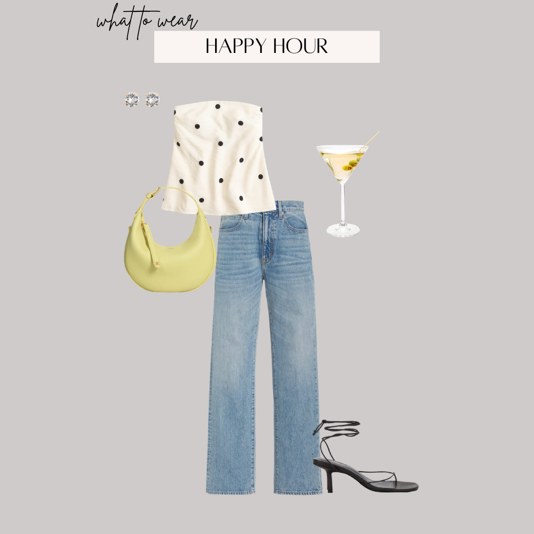  Outfit Inspo: Happy Hour / Dinner Look featuring polka dots and denim 

* actual bag is Celine Lulu

ootd style fashion, denim jeans, polka dot top, Abercrombie outfit, yellow handbag, strappy ankle sandals, girls night, drinks outfit 

#LTKootd #LTKgrwm #LTKSeasonal