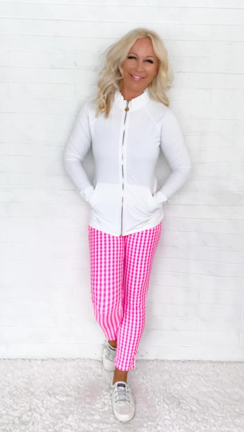 Preppy Palm Beach White Zip Up Jacket | Peppered with leopard