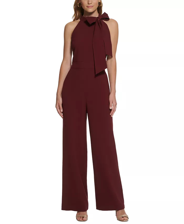 Vince Camuto Women's Signature Stretch Crepe Bow-Neck Halter Jumpsuit - Macy's | Macy's