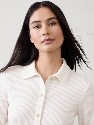 Brushed Ribbed Button Top | Banana Republic Factory