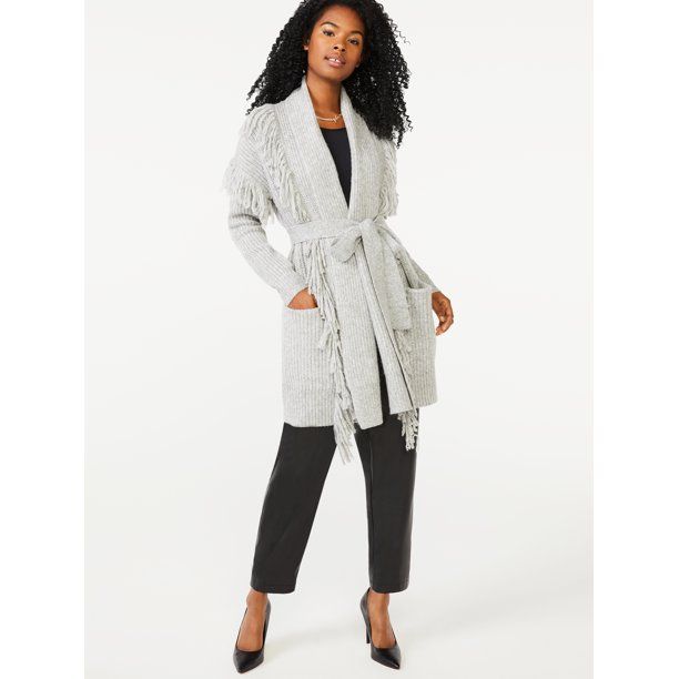 Scoop Women's Belted Fringe Cardigan - Walmart.com | Walmart (US)