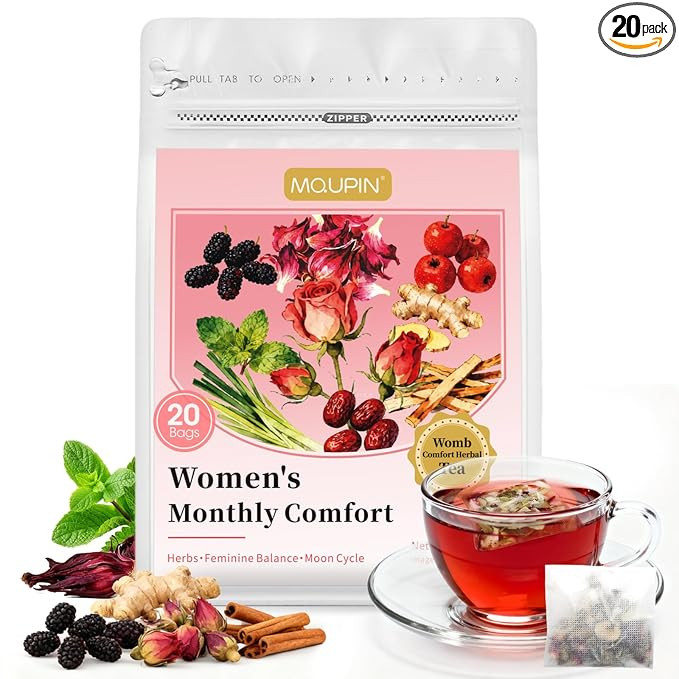 Herbal Tea for Women's Cycle Comfort - Caffeine-Free Cycle Support with Hibiscus, Ginger & Rose f... | Amazon (US)