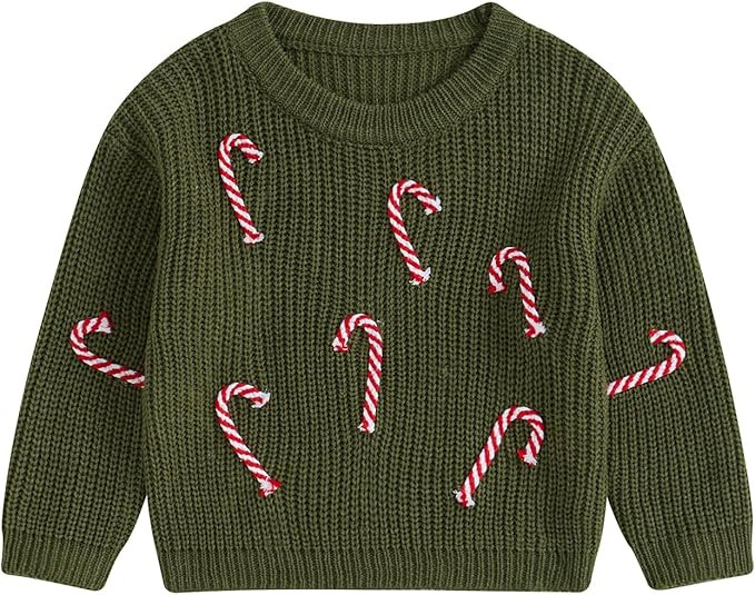 Baby Boy Girl Christmas Knit Sweater Candy Cane Embroidery Crewneck Sweatshirt Infant Fall Pullov... | Amazon (US)