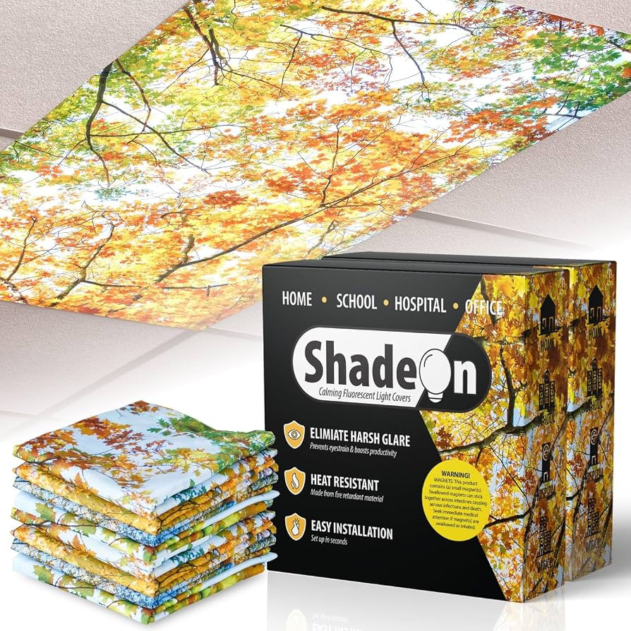 ShadeOn Fluorescent Light Covers for Ceiling Lights (8-Pack) - 2x4 ft Magnetic Light Covers for C... | Amazon (US)