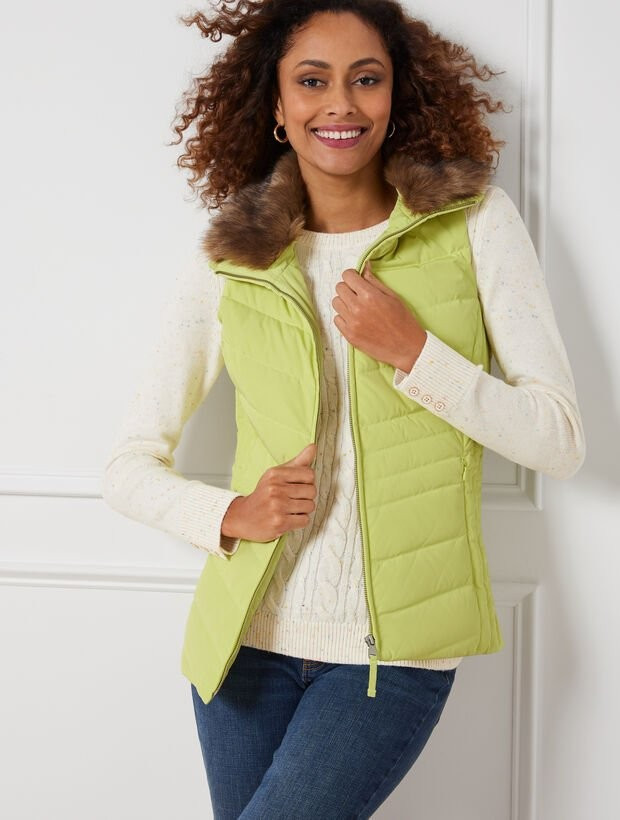 Faux Fur Collar Down Puffer Vest | Talbots