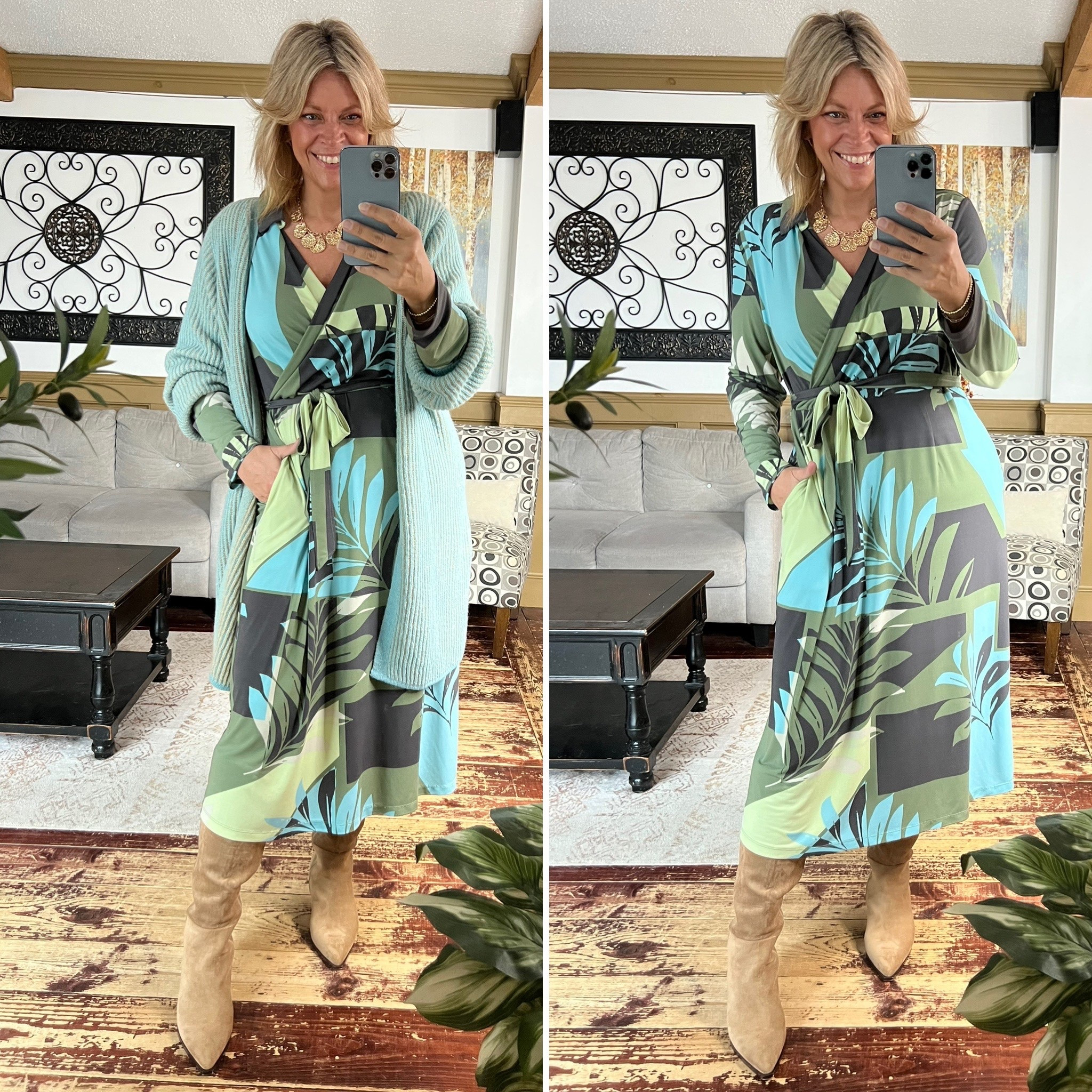 Perfect little wrap dress and cardigan sweater- both size 12/14. Perfect for workwear or casual styles. Use my code NOIULLA to save 35% off your order. 

#LTKMidsize #LTKWorkwear #LTKFindsUnder100