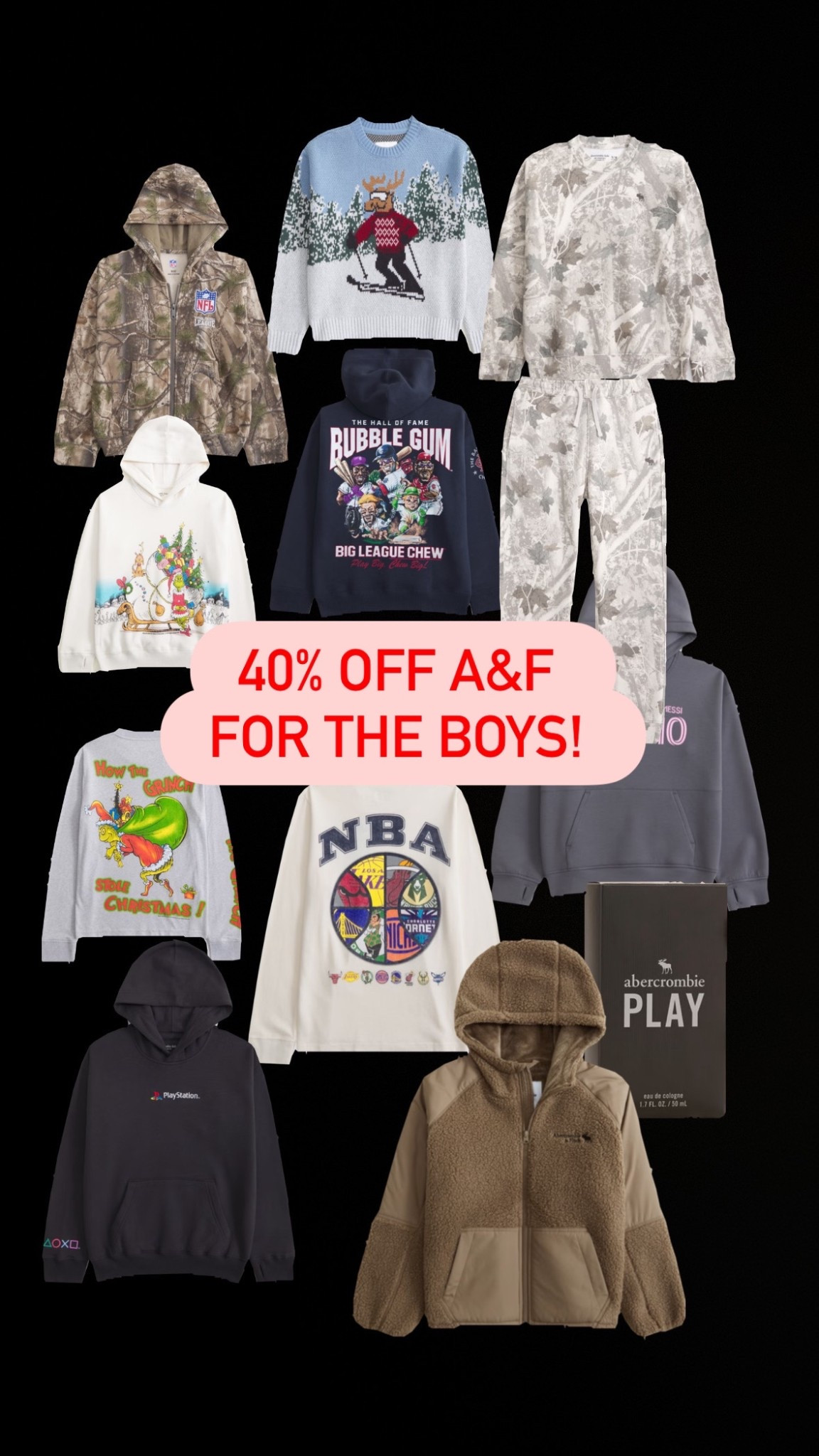 40% off Abercrombie kids! The best quality and so soft! These would make perfect gifts for your boys! 

NBA 
Grinch 
Kids sets
Kids gift guide 

#LTKGiftGuide #LTKSaleAlert #LTKKids