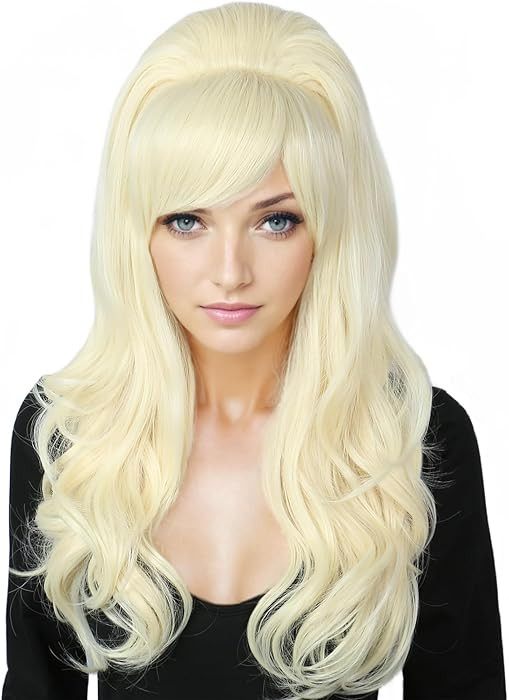 Linfairy Long Wavy Blonde Wig Big Bouffant Beehive Wigs for Women fits 50s 80s Costume | Amazon (US)