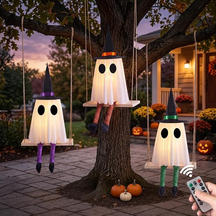 Halloween Swinging Ghost Outdoor Decor, Spooky Hanging Ghosts Decorations | Amazon (US)