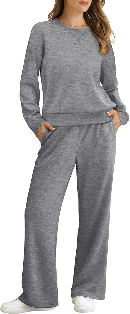 Saloogoe Lounge Sets for Women 2 Piece Sweatsuits Travel Outfits Fall Crewneck Sweatshirts Wide L... | Amazon (US)