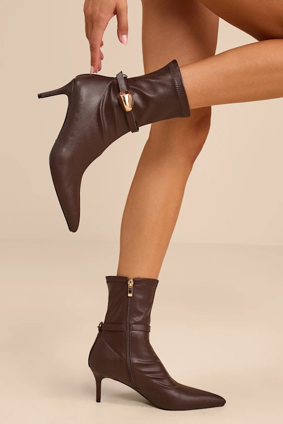 Joyce Chocolate Pointed-Toe Sock Boots | Lulus