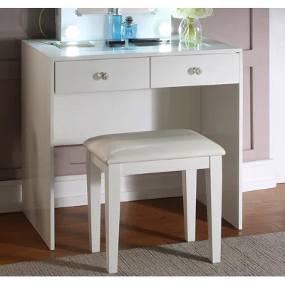 Makeup Vanity And Stool Set With 10 Lights And Usb Port And Power Outlet, 2X Drawers Luxurious Style Furniture | Wayfair North America