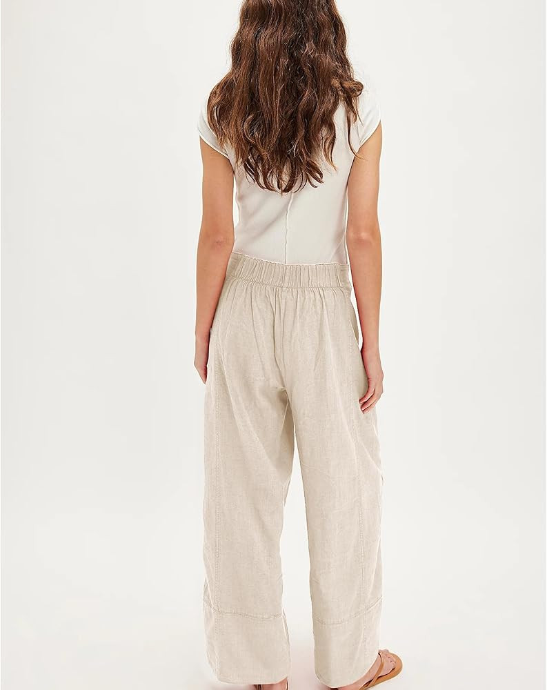 Linen Pants for Women Cotton Baggy Boho Casual Palazzo Pants Wide Leg Long Lounge Trousers with P... | Amazon (US)