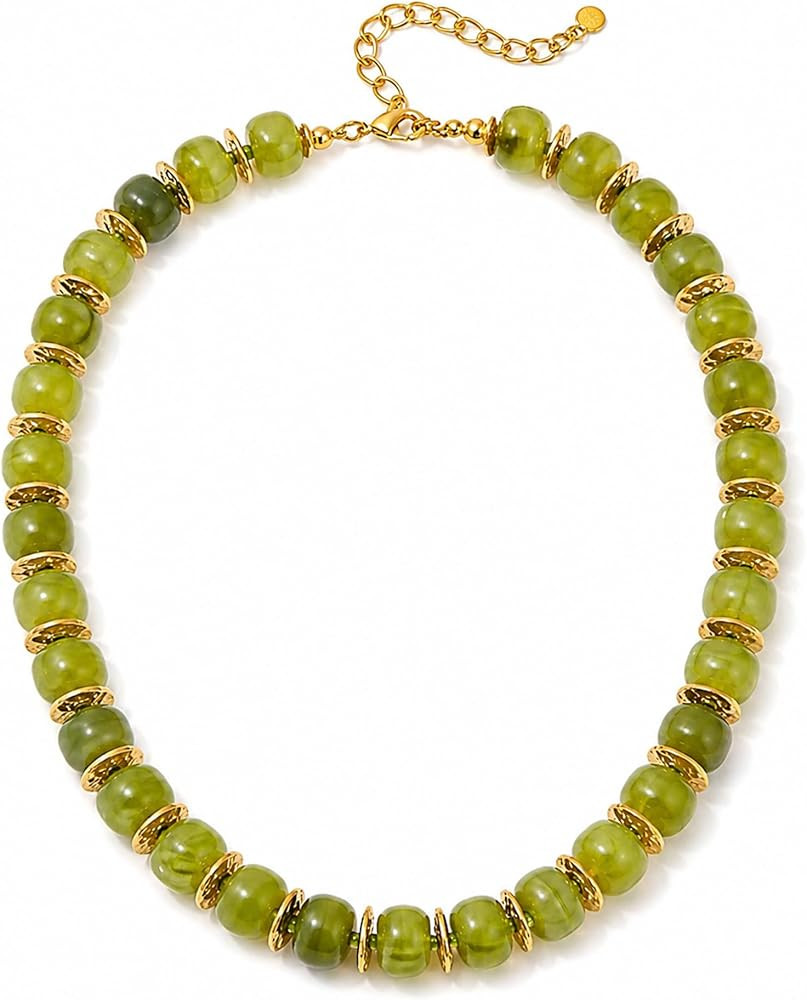 Mchic Colorful Beaded Choker Necklace for Women: Boho Large Square Acrylic Beaded Necklace Stainl... | Amazon (US)