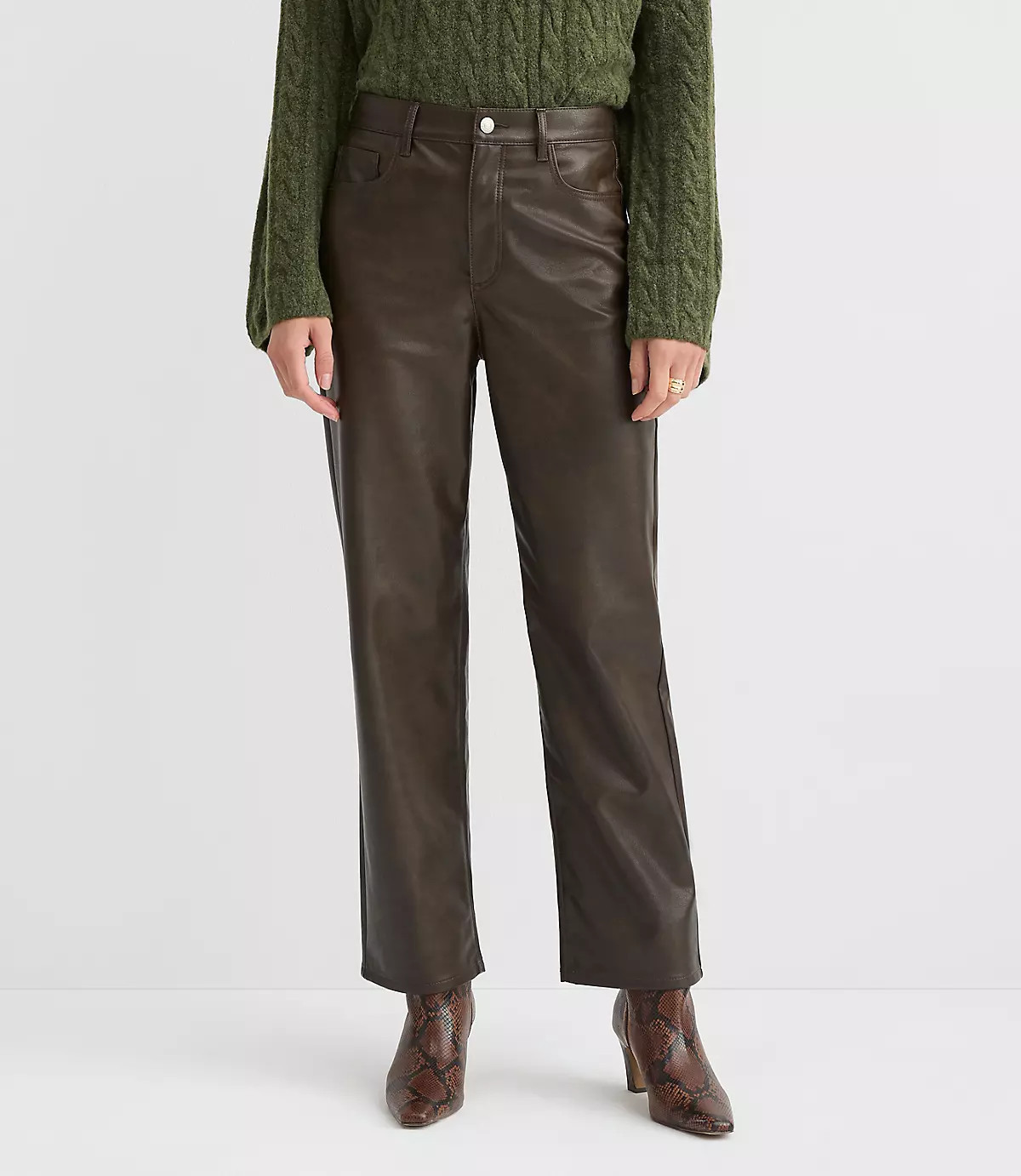 Five Pocket Straight Pants in Faux Leather | LOFT