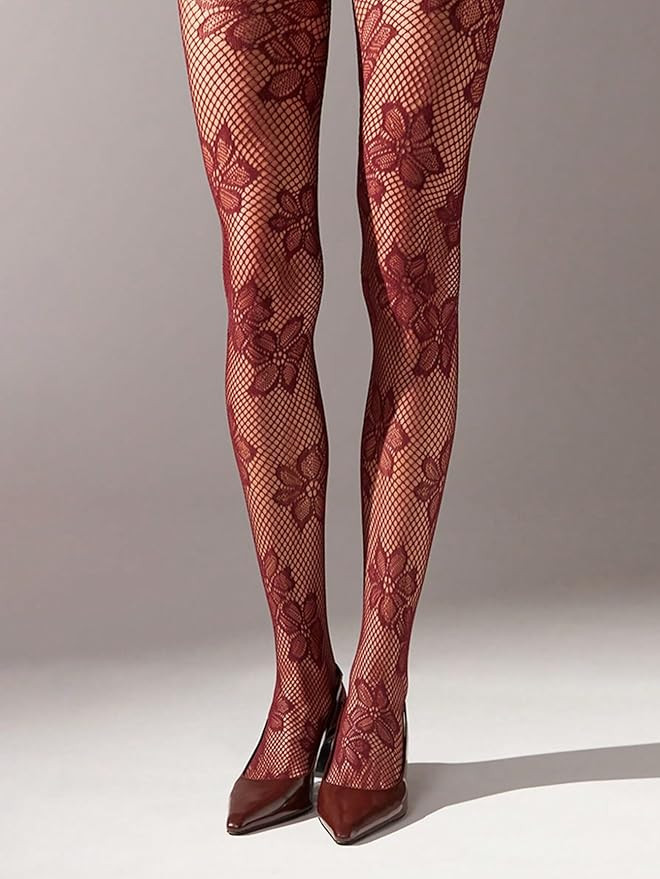 Milumia Women's Floral Lace Fishnet Tights Rose Pattern Sheer Mesh Pantyhose Stockings | Amazon (US)