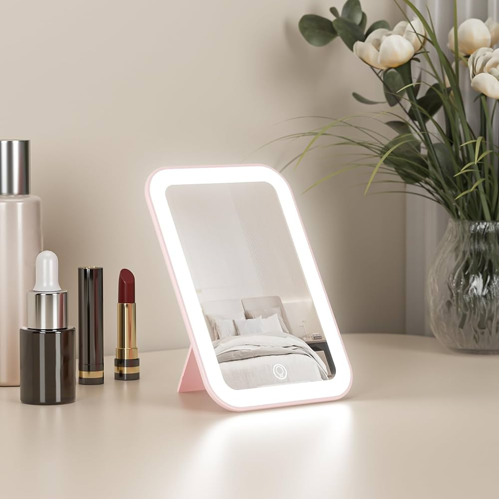 Kintion Travel Makeup Mirror, 6"*4.2" Rechargeable Portable LED Lighted Tabletop Vanity Mirror, 3... | Amazon (US)