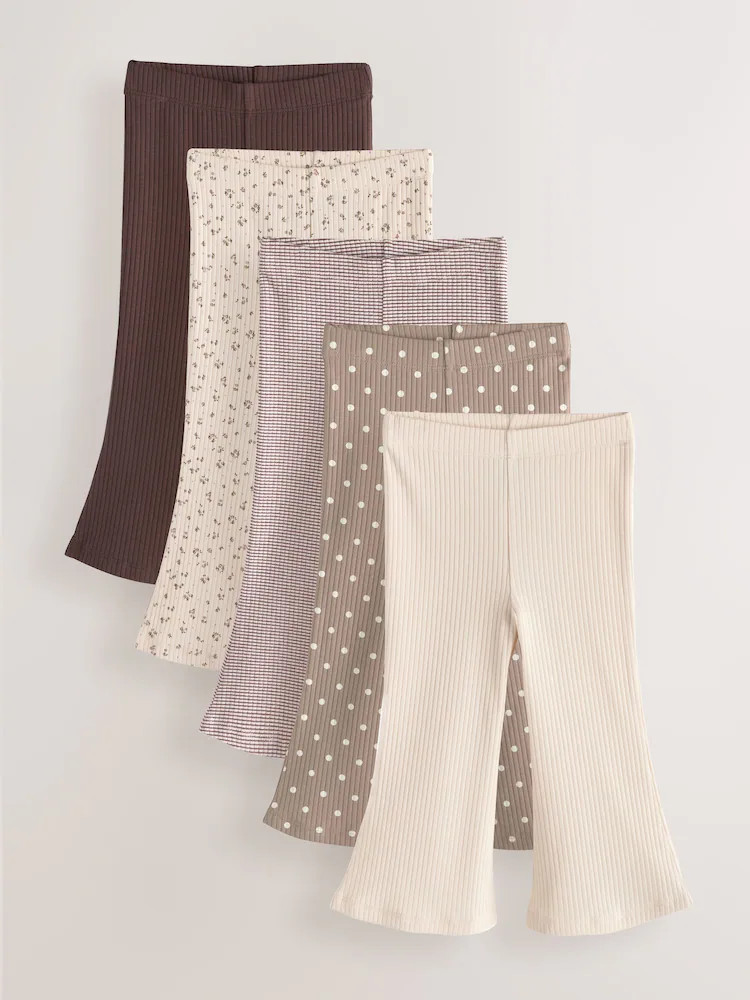 Neutral Ribbed Flare Leggings 5 Pack (3mths-7yrs) | Next US