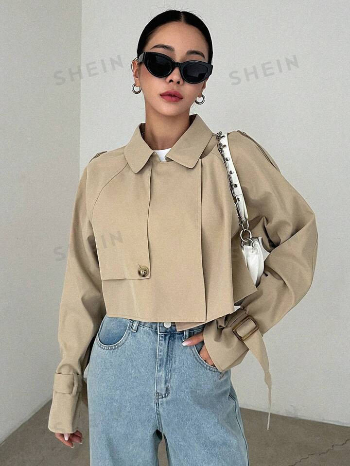 DAZY Raglan Sleeve Knot Cuff Trench Coat | SHEIN