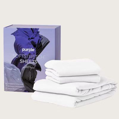 Purple SoftStretch® Sheet Set, Silky-Soft Stretch with Cooling, Moisture-Wicking, Temperature Control, True White, Queen | Target