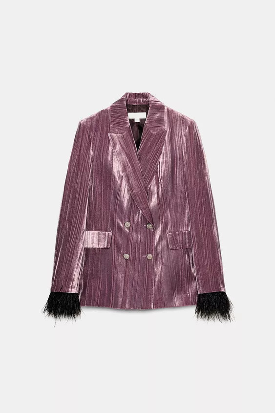 DOUBLE-BREASTED VELVET FEATHER BLAZER | Zara UK