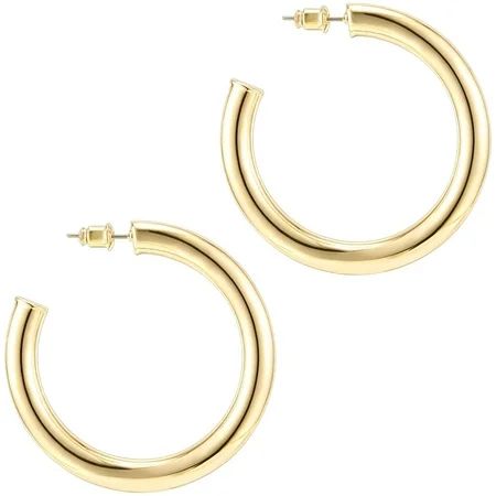 14K Gold Colored Lightweight Chunky Open Hoops | Gold Hoop Earrings for Women | Walmart (US)