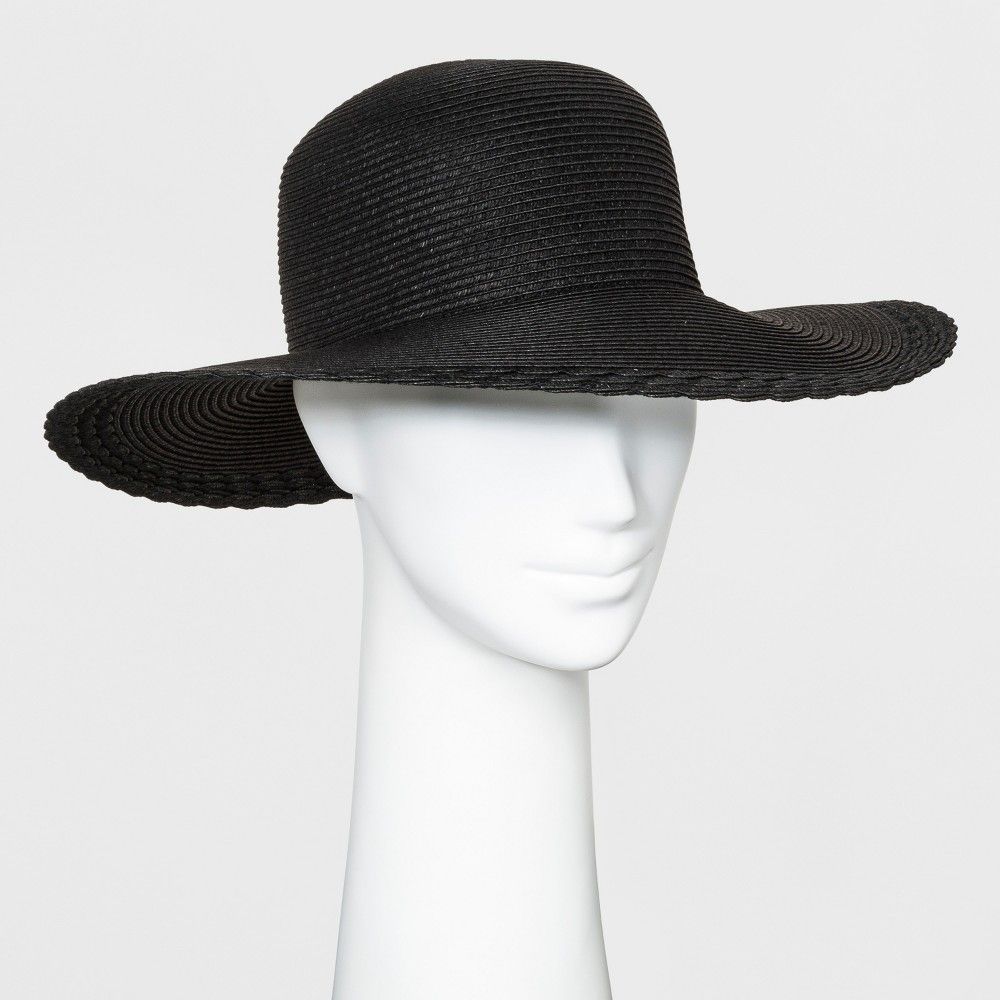 Women's Scallop Edge Floppy Hat - A New Day Black, Size: Small | Target