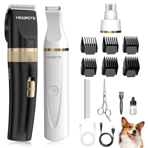 HEAPETS Dog Hair Clippers for Grooming Kit and Dog Paw Trimmer Nail Grinder for Grooming, Low Noise Rechargeable Cordless, Shaver Grooming Supplies for Pet Cats Dogs (Black, White) | Amazon (US)
