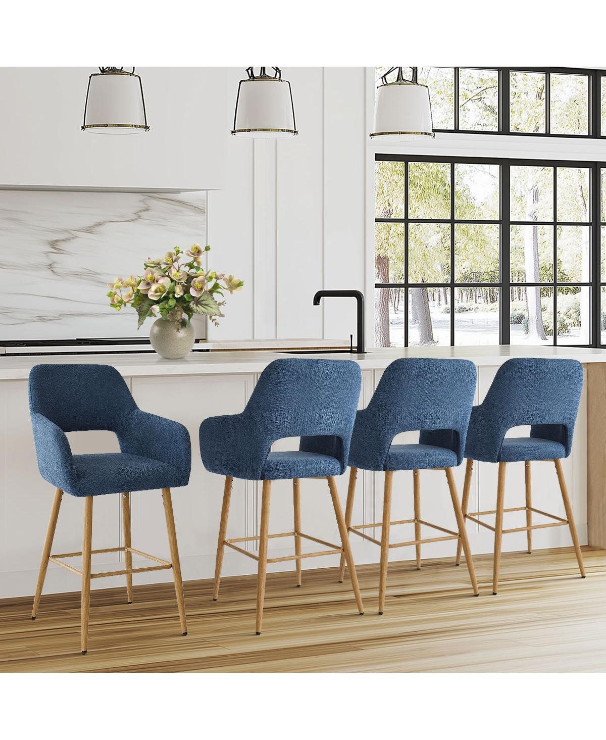 Set of 4 Upholstered Counter Height Stools with Armrests, 25.5'' Counter Chairs for Kitchen Island-Maison Boucle - Blue | Macy's