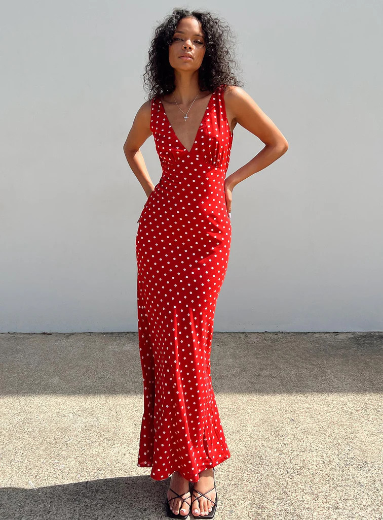 Nellie Maxi Dress Red Polka Dot | Princess Polly US